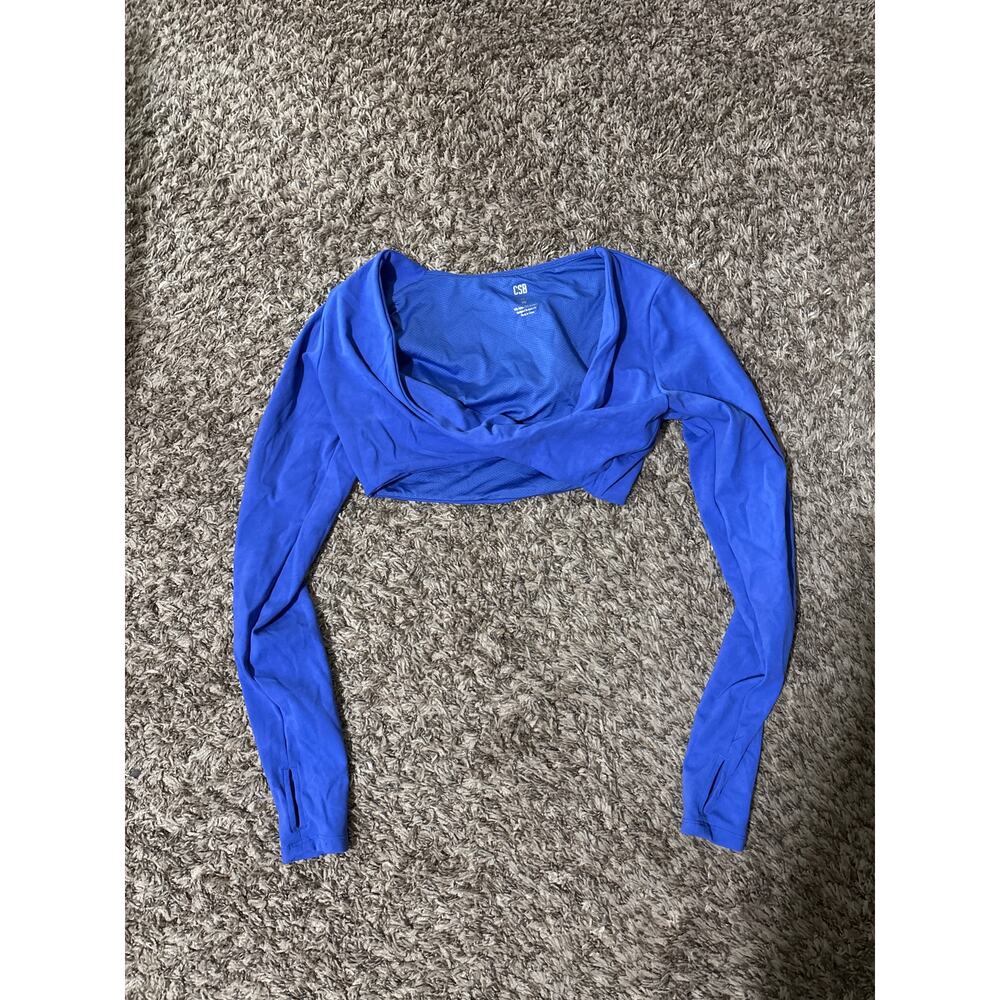 CSB Crop Shop Boutique Long Sleeve Blue Crop Top Twist Front L - Picture 2 of 4